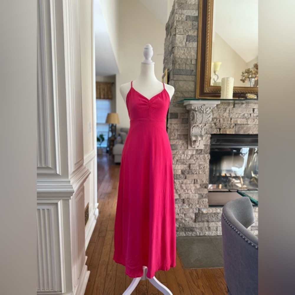 Hot Pink Flowing Open Back Midi Dress